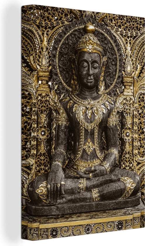 Toile Peinture Bouddha - Image - Or - 40x60 cm - Décoration murale