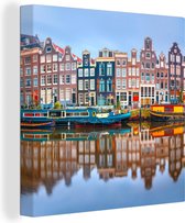Canvas Schilderij Water - Boot - Amsterdam - 20x20 cm - Wanddecoratie