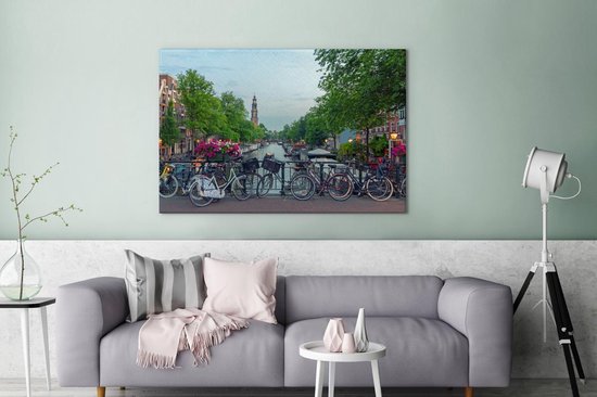 Peintures sur toile Amsterdam - Vélo - Canal - 120x80 cm - Décoration murale