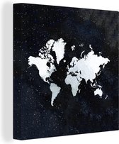 Canvas Wereldkaart - 20x20 - Wanddecoratie Wereldkaart - Sterrenhemel - Wit