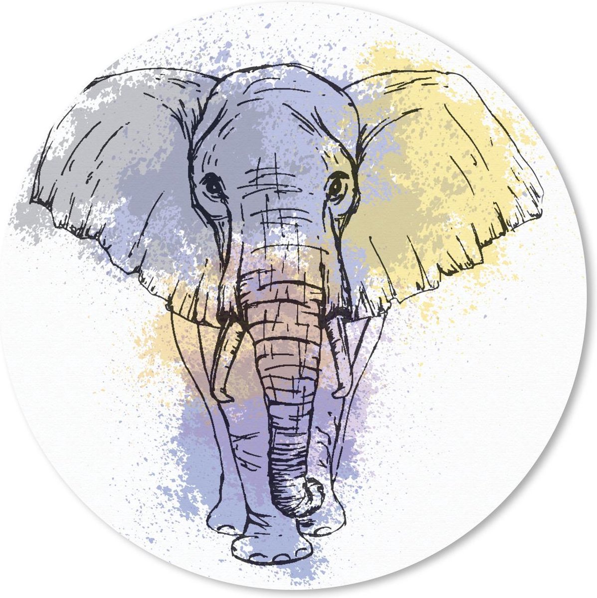 Muismat rond 20x20 cm - Mousepad Olifant - Inkt - Schets - Ronde muismatten