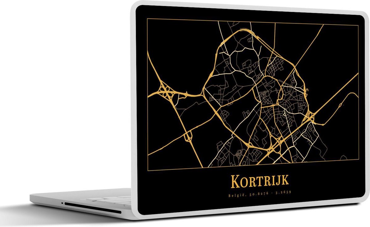 Laptop sticker - 17.3 inch - Kaart - Kortrijk - België - Goud - Zwart - 40x30cm - Laptopstickers - Laptop skin - Cover