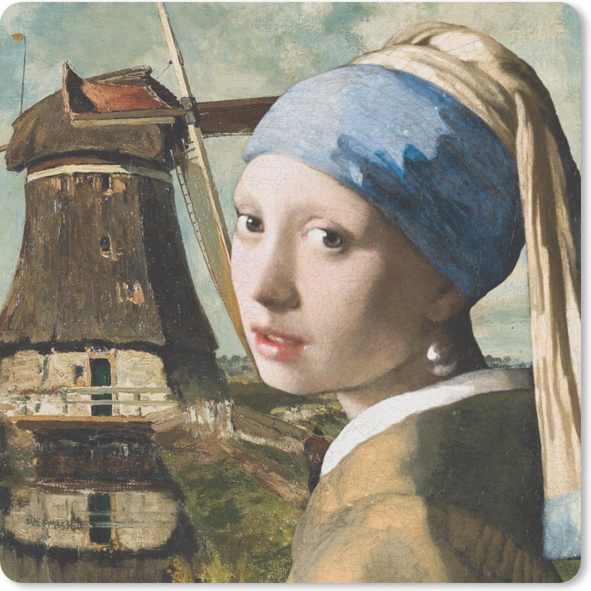 Muismat 30x30 cm - Mousepad Het meisje met de parel - Vermeer - Windmolen - Muismatten