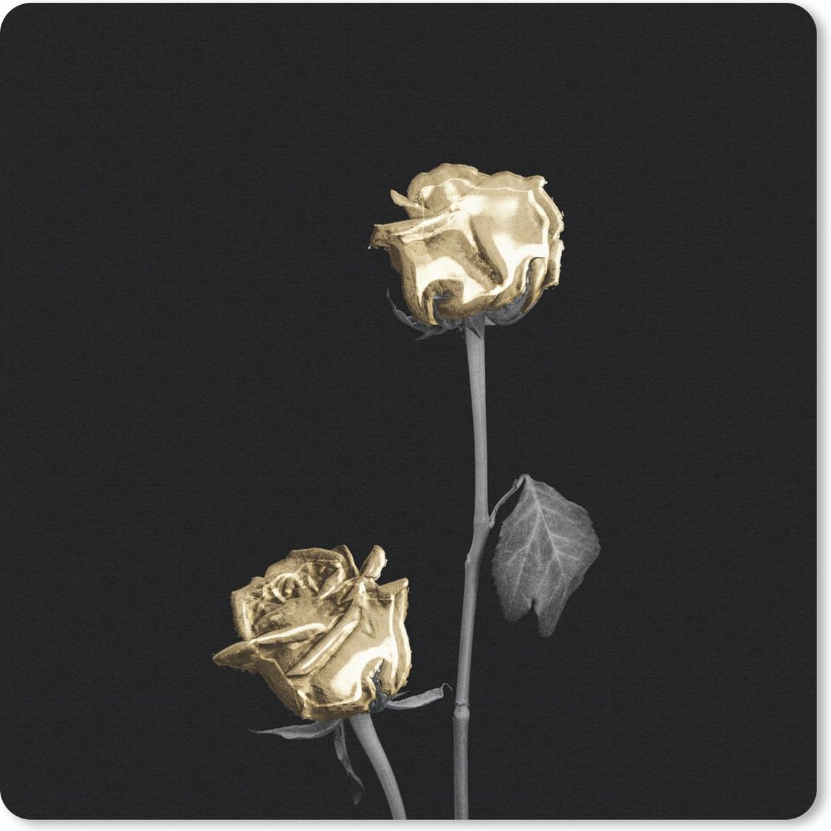 Muismat 30x30 cm - Mousepad Rozen - Bloemen - Zwart - Wit - Goud - Muismatten
