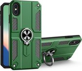Koolstofvezelpatroon PC + TPU-beschermhoes met ringhouder voor iPhone XS Max (donkergroen)
