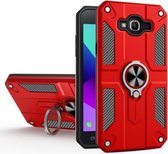 Voor Samsung Galaxy J2 Prime koolstofvezelpatroon pc + TPU-beschermhoes met ringhouder (rood)