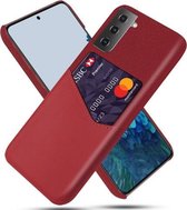 Voor Samsung Galaxy S21 5G Doek Textuur PC + PU Lederen Achterkant Schokbestendig Hoesje met Kaartsleuf (Rood)