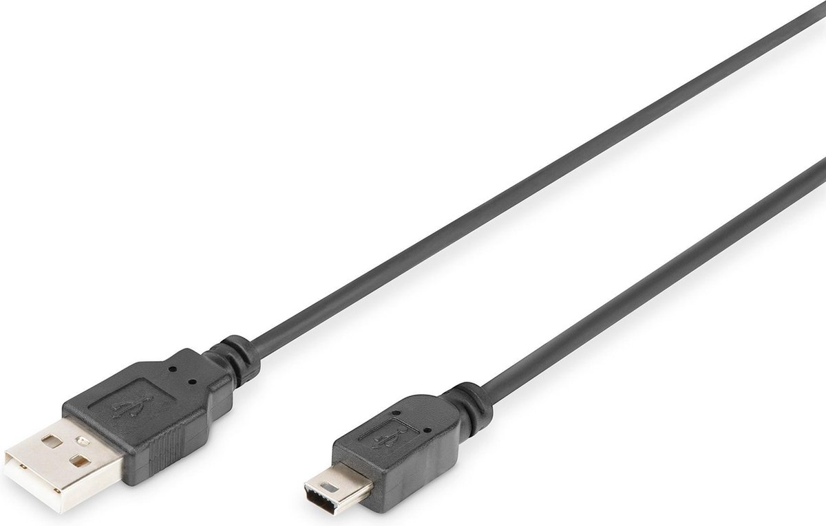 Digitus USB-kabel USB 2.0 USB-A stekker, USB-mini-B stekker 1.00 m Zwart Rond, Afgeschermd (dubbel)