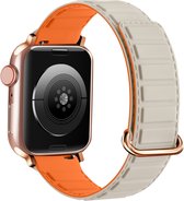 Siliconen bandje - geschikt voor Apple Watch series 1/2/3/4/5/6/7/8/9/SE/SE 2/Ultra/Ultra 2 met case size 42 mm / 44 mm / 45 mm / 49 mm - beige/oranje