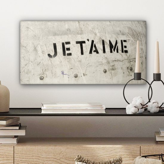 Canvas Schilderij Quotes - Je t'aime - Ik hou van jou - Frans - Liefde - 40x20 cm - Wanddecoratie