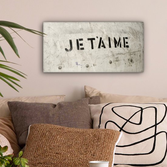 Canvas Schilderij Quotes - Je t'aime - Ik hou van jou - Frans - Liefde - 40x20 cm - Wanddecoratie