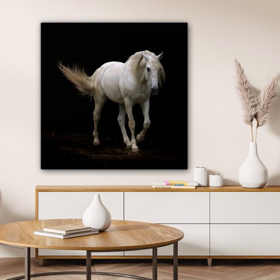 Cheval Wit devant une toile fond noir 2cm 90x90 cm - impression photo sur toile peinture Décoration murale salon / chambre à coucher) / Animaux sauvages Peintures Toile