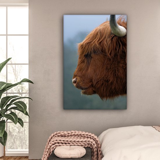 Gros plan sur toile écossais highlander 2cm 80x120 cm - Tirage photo sur toile (Décoration murale salon / chambre) / Animaux sauvages Peintures sur toile