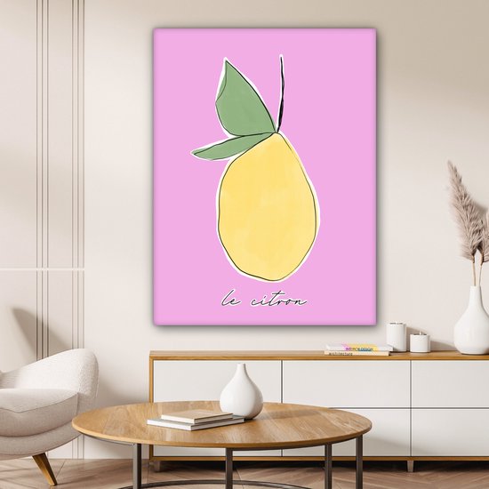 Canvas Schilderij Citroen - Fruit - Pastel - 90x120 cm - Wanddecoratie