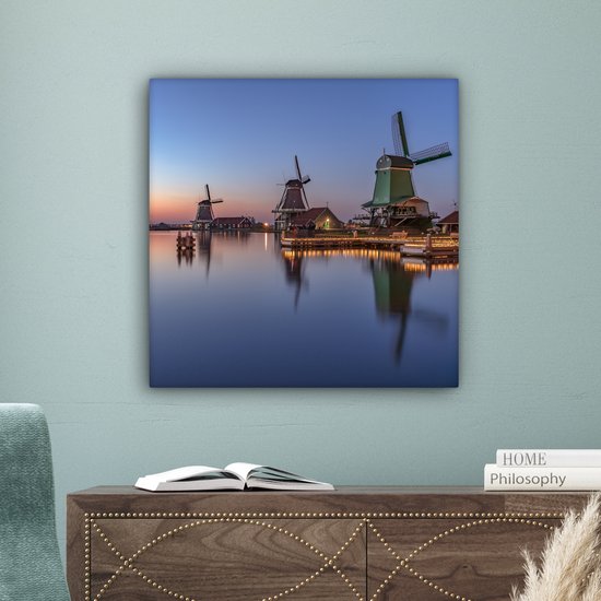 Peinture sur toile Moulins à vent aux Nederland - 50x50 cm - Décoration murale