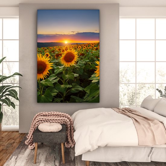 Peinture sur toile - Photo sur toile - Tournesol - Fleurs - Nuages ​​- Ciel - Lumière du soleil - Décoration de chambre - Fleurs sur toile - 120x180 cm - Chambre