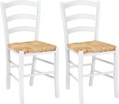 Set van 2 stoelen PAYSANNE - massief beuken wit , rijststro L 39 cm x H 86 cm x D 41 cm