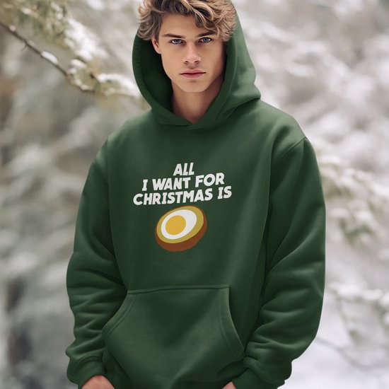 Groningen Kerst Hoodie Groen All I Want For Christmas Is Eierbal - Maat XXL - Uniseks Fit - Kerstkleding Voor Dames & Heren