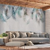 Fotobehangkoning - Behang - Vliesbehang - Fotobehang Kleurrijke Veren - 100 x 70 cm