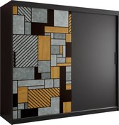 Zweefdeurkast Kledingkast met 2 schuifdeuren Garderobekast slaapkamerkast Kledingstang met planken (LxHxP): 200x200x60 cm - Varus (Zwart, 200)