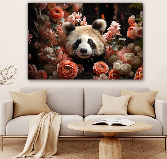 Peinture sur toile 120x80 cm - Panda noir et blanc - Accessoires de décoration de chambre - Peintures animaux de salon - Décoration murale chambre - Décoration murale cuisine - Toile murale intérieur - Décoration maison colorée