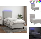 vidaXL Boxspring Bed - Lichtgrijs - 203 x 100 x 118/128 cm - Verstelbaar hoofdbord - Kleurrijke LED-verlichting - Pocketvering matras - Huidvriendelijk topmatras - Inclusief montagehandleiding - Bed