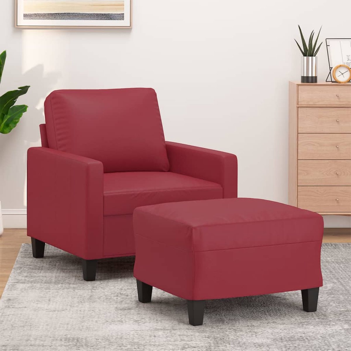 vidaXL Fauteuil - met - voetenbank - 60 - cm - kunstleer - wijnrood