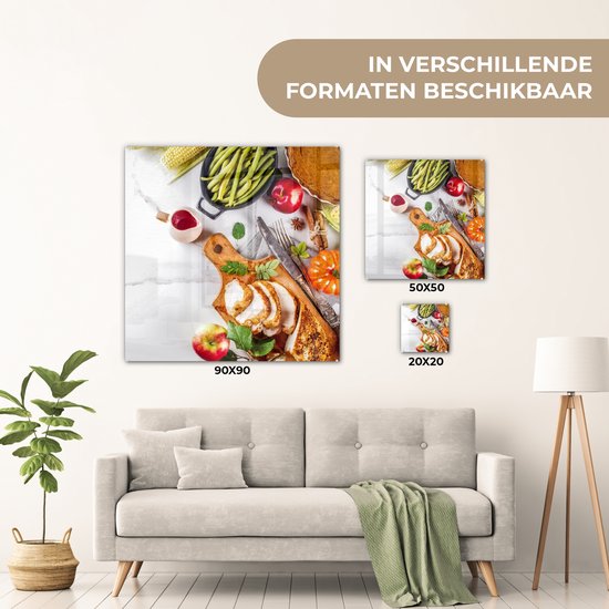 MuchoWow® Peinture sur verre 50x50 cm - Peinture sur verre acrylique - Légumes - Viande - Cuisine - Herbes - Photo sur verre - Peintures