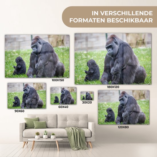 Un grand Gorilla avec son bébé en plexiglas 120x80 cm - Tirage photo sur Glas (décoration murale en plexiglas)