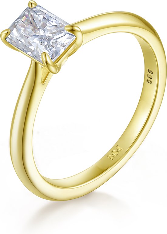 Elysium - Bague solitaire moissanite émeraude en or jaune 14 carats - 4,9 carats
