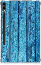 Cover Geschikt voor Samsung Galaxy Tab S9 Plus Siliconen Hoesje met naam Personaliseren Wood Blue met transparant zijkanten