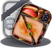 Roestvrijstalen lunchbox met compartimenten, 800 ml, inclusief flexibele verdeler, kinderlunchbox met vakjes, lunchbox voor snacks.