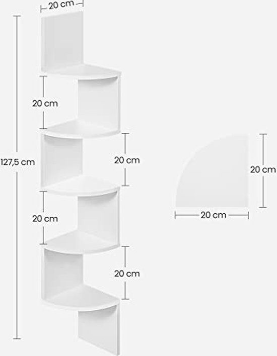 Etagère d'angle Witte 5 niveaux | Conception en zigzag | 20x20x127,5cm