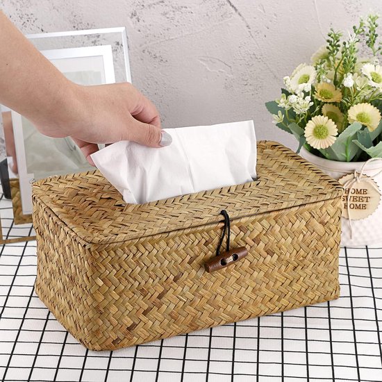 Rechthoekige Zeegras Tissue Box Decoratieve Geweven Papierhouder