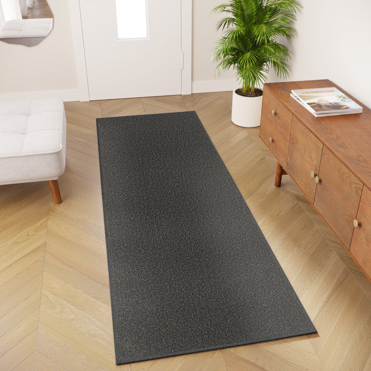 Tapiso Mono Loper Kleed Grijs Effen Gang Laagppolig Vloerkleed Maat- 100x300