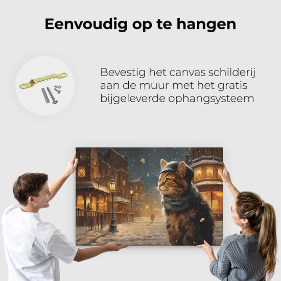 Artaza Tableau sur toile Chat avec une écharpe en hiver - 120 x 80 - Groot - Photo sur toile - Impression sur toile