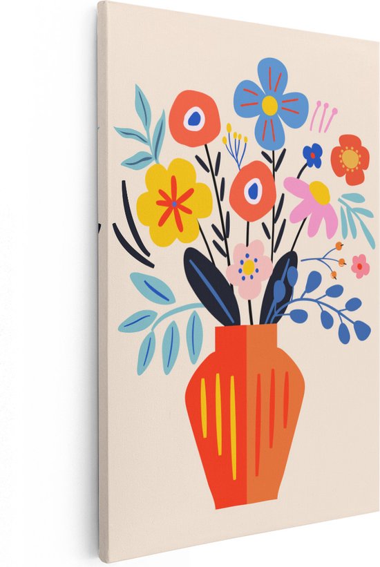 Artaza Canvas Schilderij Vaas met Kleur Bloemen - Abstract - 40x60 - Foto Op Canvas - Canvas Print