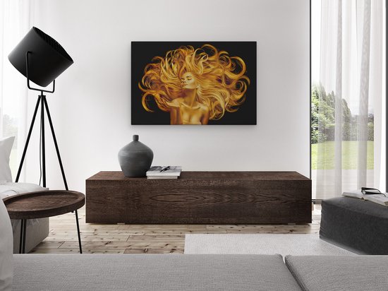 Artaza Canvas Schilderij Vrouw Goud - 120x80 cm - Groot - Wanddecoratie Haar - Muurdecoratie Schilderij Vrouw - Kamer Accessoires