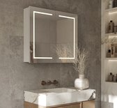 Aluminium badkamer spiegelkast met directe verlichting rondom, spiegelverwarming, stopcontact inclusief USB, make-up spiegel en sensor schakelaar 80×70 cm