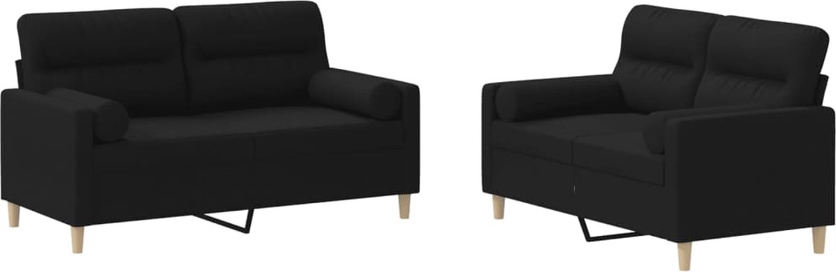vidaXL - 2-delige - Loungeset - met - kussens - stof - zwart