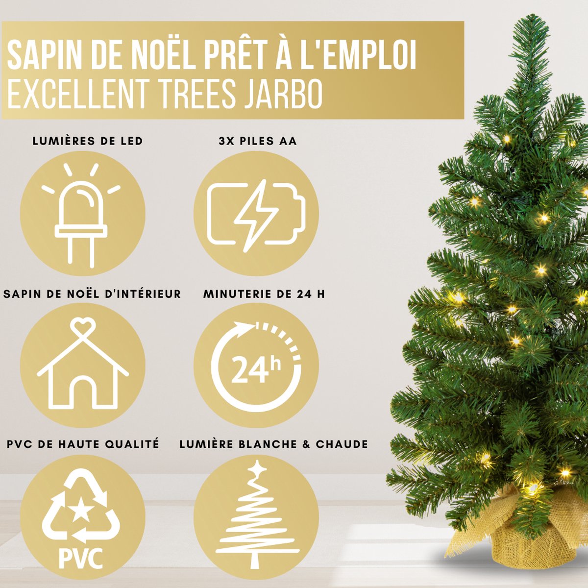 H·Aimee Sapin de Noël Artificiel avec Lumineux LED 45cm Mini Sapin de Noël  Arbre de