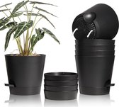 20 cm Plastic Bloempot met Bewateringssysteem, Set van 6 Zelfbewaterende Plantenbakken met Onderschotel, Ronde Plantenpot voor Binnen- en Balkontuinplanten, Vetplanten en Cactussen, Zwart