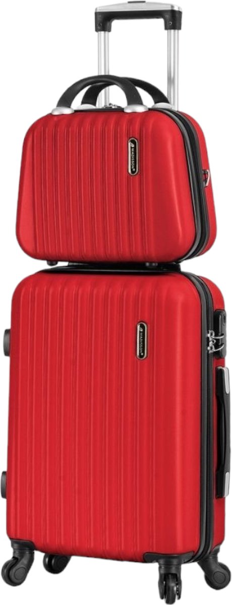 Madisson - Handbagage - kofferset - 2 stuks - Reiskoffer met 4 wielen - Beautycase - rood