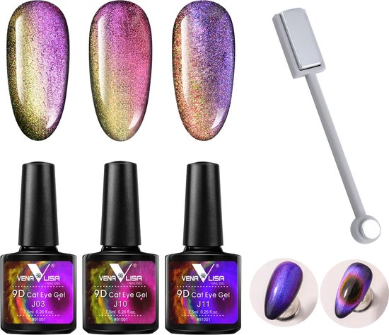 Venalisa UV Cat Eye Gellak Set met Magneet - 22.5 ml (3x 7.5 ml) - Cat Eye Gellak - Cat Eye Magneet - Gellak Cat Eye - Magneet Cat Eye Gellak - Gellak Kleuren - Venalisa Gellak - Gellak Nagellak