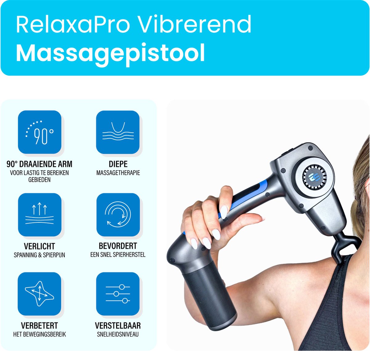 Afbeelding 3 van El Suvon Massage Gun - Massage Pistool - Inclusief Koffer en 7 Opzetstukken - Sport en Relax Massageapparaat - Krachtig en Draadloos - Massage Gun Professioneel- Fitness