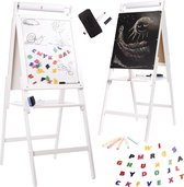 Playos® - Krijtbord en Whiteboard - 115 cm - Wit - Inclusief Papierrol - met Letter Magneten - Wisser - Houten Tekenbord - Speelbord - Educatief Speelgoed -Schoolbord Kinderen - Magneetbord - Creatief