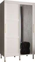 Zweefdeurkast met spiegel Kledingkast met 2 schuifdeuren Garderobekast slaapkamerkast Kledingstang met planken | elegante kledingkast, glamoureuze stijl (LxHxP): 120x208x62 cm - CAPS R2 (Wit, 120 cm) met lades