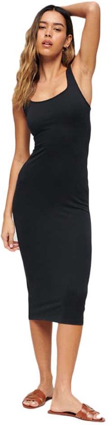 Superdry Square Neck Jersey Mouwloze Midi-jurk Zwart M Vrouw