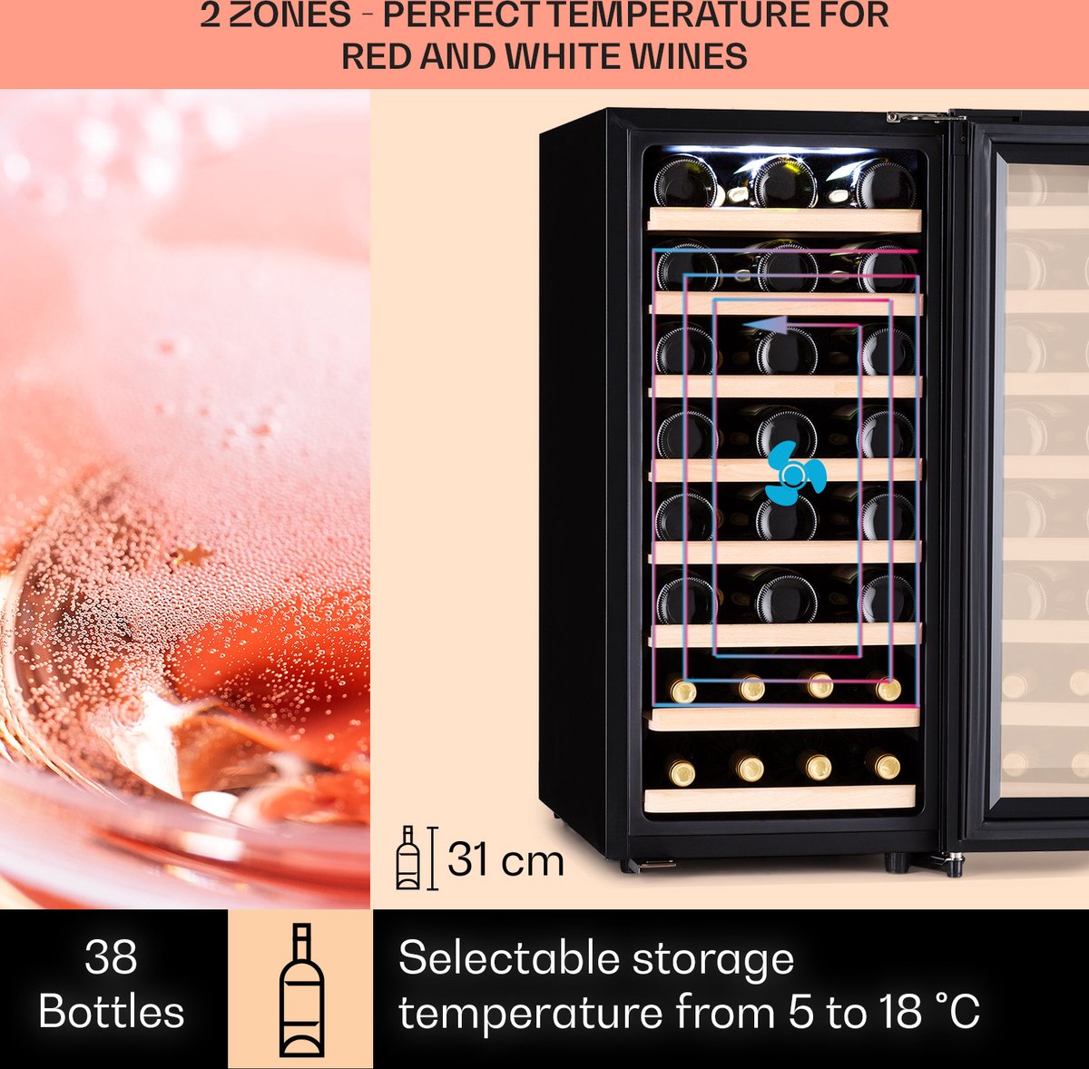 Klarstein Wijnkoelkast - Vrijstaande kleine drankenkoelkast - afbeelding 3