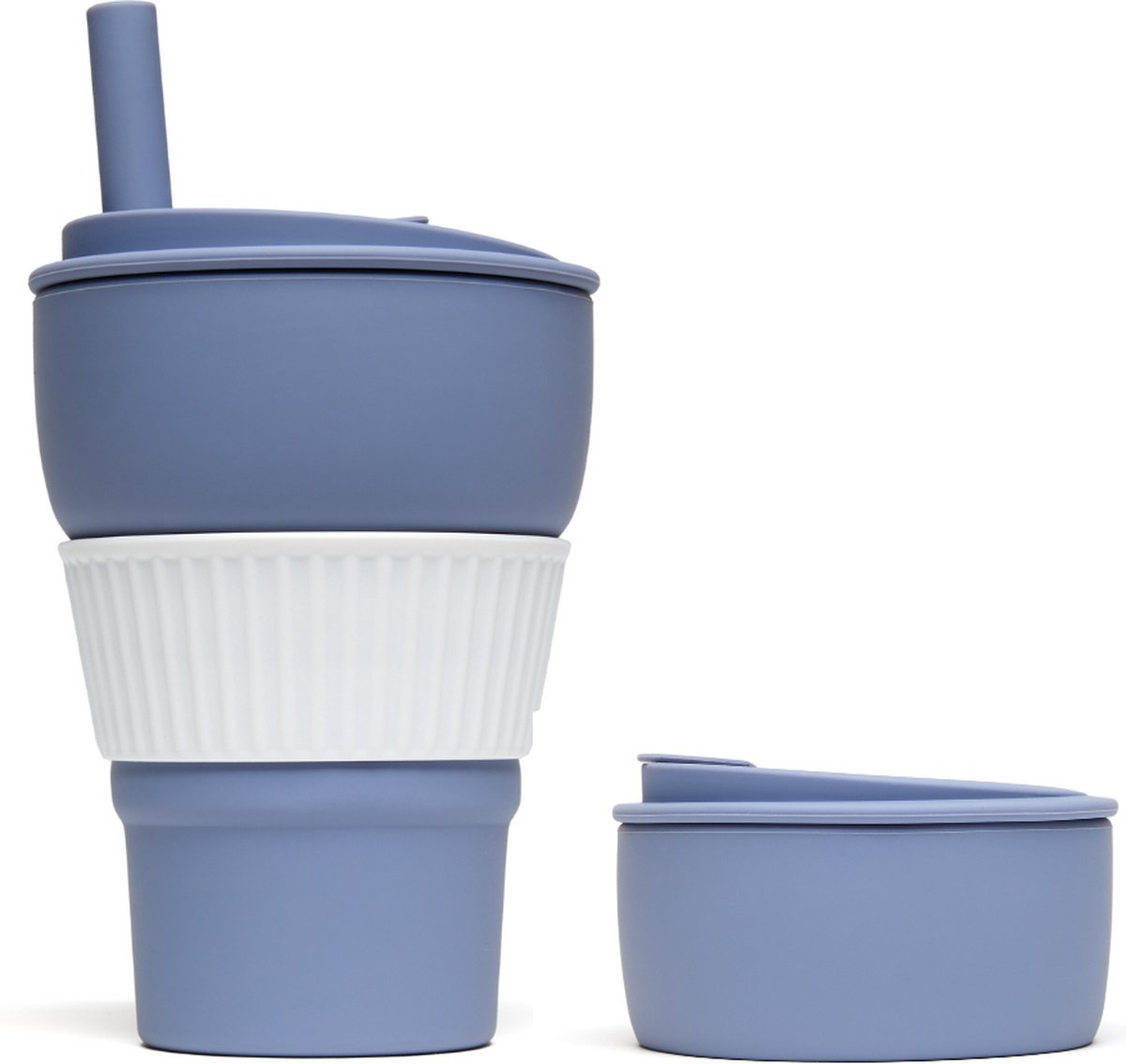 Motivai Opvouwbare Siliconen Koffiebeker met Rietje – 470ML – Herbruikbare To Go Cup – Lekvrij & BPA-vrij – Duurzame Reisbeker voor Koffie & Thee – Blauw
